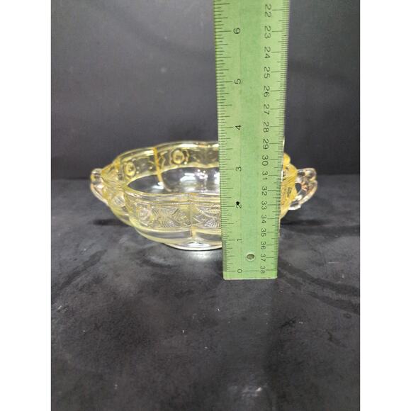 Jeanette Glass Aztec Rose Yellow Bowl, Vintage Scalloped Bowl, Sculpted‎ Roses - Picture 9 of 10